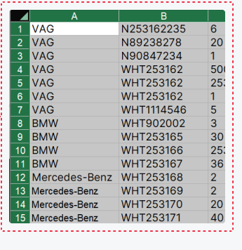 Beispiel einer Excel-Teileliste